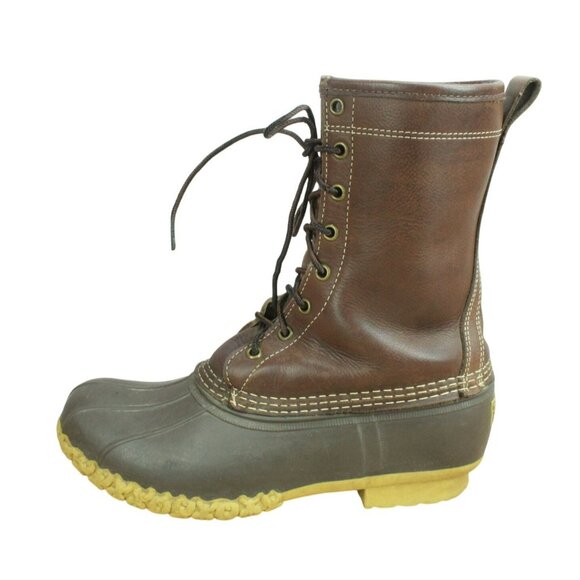 LL Bean Leather Shearling Lined Insulated Mid Calf Duck Boots Size 9 Wide - Picture 1 of 9